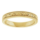 14K Yellow 3.2 mm Milgrain Edge Floral Flat Band Size 8