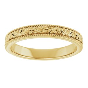14K Yellow 3.2 mm Milgrain Edge Floral Flat Band Size 8