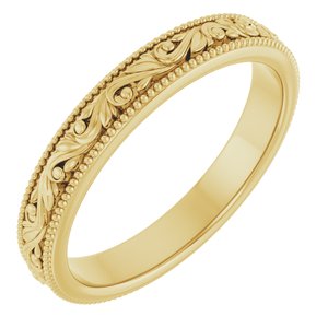 14K Yellow 3.2 mm Milgrain Edge Floral Flat Band Size 8