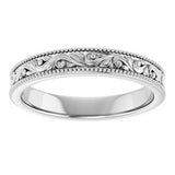 14K White 3.2 mm Milgrain Edge Floral Flat Band Size 7