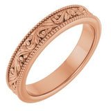 14K Rose 3.2 mm Milgrain Edge Floral Flat Band Size 4