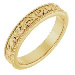 14K Yellow 3.2 mm Milgrain Edge Floral Flat Band Size 4
