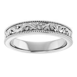 14K White 3.2 mm Milgrain Edge Floral Flat Band Size 4