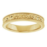 14K Yellow 3.2 mm Milgrain Edge Floral Flat Band Size 4
