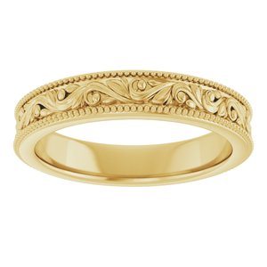 14K Yellow 3.2 mm Milgrain Edge Floral Flat Band Size 4