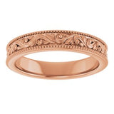 14K Rose 3.2 mm Milgrain Edge Floral Flat Band Size 4