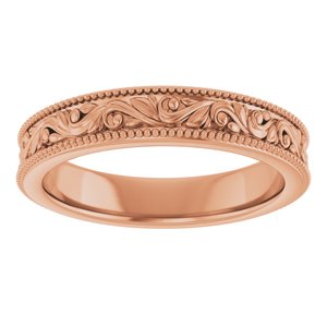 14K Rose 3.2 mm Milgrain Edge Floral Flat Band Size 4