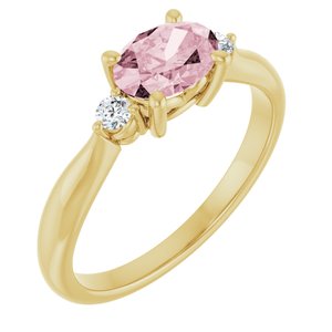 14K Yellow 7x5 mm Oval Natural Pink Morganite & .08 CTW Natural Diamond Ring