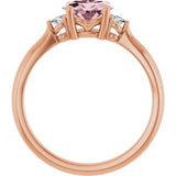 14K Rose 7x5 mm Oval Natural Pink Morganite & .08 CTW Natural Diamond Ring