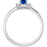 14K White Lab-Grown Blue Sapphire & .04 CTW Natural Diamond Ring
