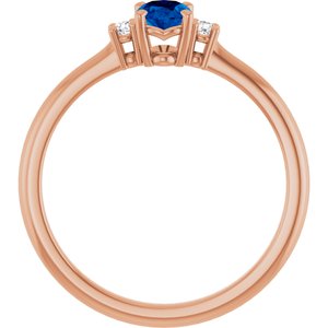 14K Rose Lab-Grown Blue Sapphire & .04 CTW Natural Diamond Ring