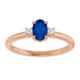 14K Rose Lab-Grown Blue Sapphire & .04 CTW Natural Diamond Ring