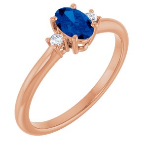 14K Rose Lab-Grown Blue Sapphire & .04 CTW Natural Diamond Ring