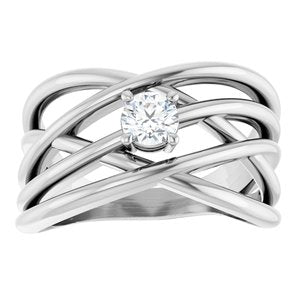 14K White 1/4 CT Natural Diamond Criss-Cross Ring