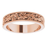 14K Rose 4 mm Milgrain Edge Floral Flat Band Size 4