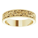 14K Yellow 4 mm Milgrain Edge Floral Flat Band Size 4