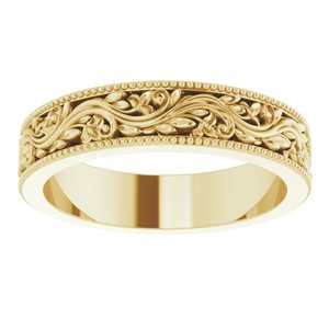 14K Yellow 4 mm Milgrain Edge Floral Flat Band Size 4