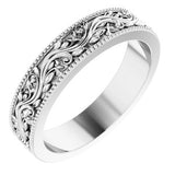 Platinum 4 mm Milgrain Edge Floral Flat Band Size 4.5
