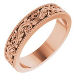 14K Rose 4 mm Milgrain Edge Floral Flat Band Size 4