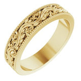 14K Yellow 4 mm Milgrain Edge Floral Flat Band Size 4