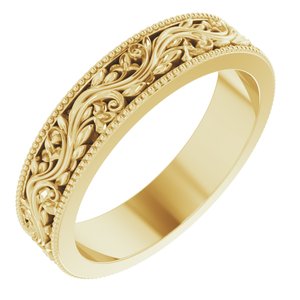 14K Yellow 4 mm Milgrain Edge Floral Flat Band Size 4