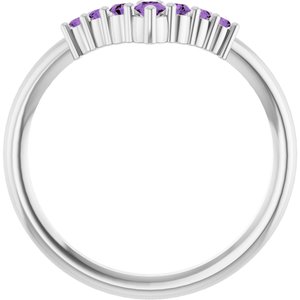 14K White Natural Amethyst Graduated V Ring