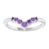 14K White Natural Amethyst Graduated V Ring