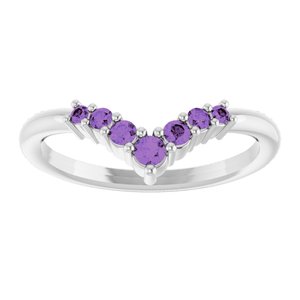 14K White Natural Amethyst Graduated V Ring
