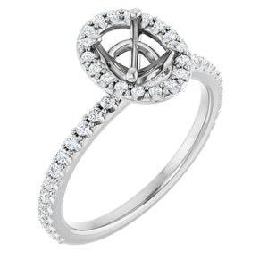 14K White 7x5 mm Oval 1/3 CTW Natural Diamond Semi-Set Halo-Style Engagement Ring
