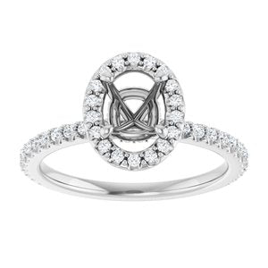14K White 7x5 mm Oval 1/3 CTW Natural Diamond Semi-Set Halo-Style Engagement Ring