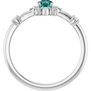 14K White Lab-Grown Alexandrite & 1/6 CTW Natural Diamond Halo-Style Ring