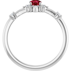 14K White Lab-Grown Ruby & 1/6 CTW Natural Diamond Halo-Style Ring