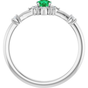 14K White Lab-Grown Emerald & 1/6 CTW Natural Diamond Halo-Style Ring
