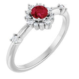 14K White Lab-Grown Ruby & 1/6 CTW Natural Diamond Halo-Style Ring