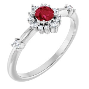 14K White Lab-Grown Ruby & 1/6 CTW Natural Diamond Halo-Style Ring