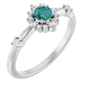 14K White Lab-Grown Alexandrite & 1/6 CTW Natural Diamond Halo-Style Ring