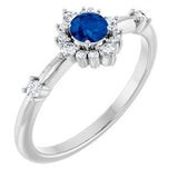 14K White Lab-Grown Blue Sapphire & 1/6 CTW Natural Diamond Halo-Style Ring