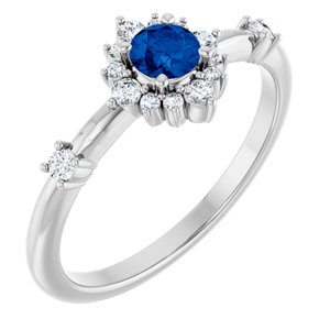 14K White Lab-Grown Blue Sapphire & 1/6 CTW Natural Diamond Halo-Style Ring