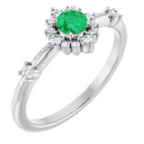 14K White Lab-Grown Emerald & 1/6 CTW Natural Diamond Halo-Style Ring