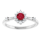 14K White Lab-Grown Ruby & 1/6 CTW Natural Diamond Halo-Style Ring