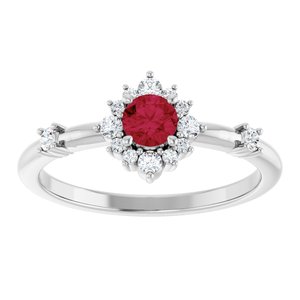 14K White Lab-Grown Ruby & 1/6 CTW Natural Diamond Halo-Style Ring