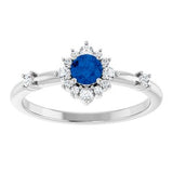 14K White Lab-Grown Blue Sapphire & 1/6 CTW Natural Diamond Halo-Style Ring