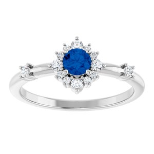 14K White Lab-Grown Blue Sapphire & 1/6 CTW Natural Diamond Halo-Style Ring