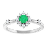 14K White Lab-Grown Emerald & 1/6 CTW Natural Diamond Halo-Style Ring