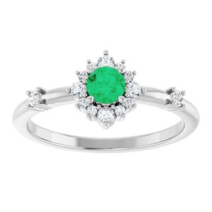 14K White Lab-Grown Emerald & 1/6 CTW Natural Diamond Halo-Style Ring