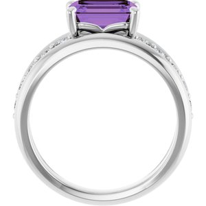 14K White Natural Amethyst & 1/5 CTW Natural Diamond Ring