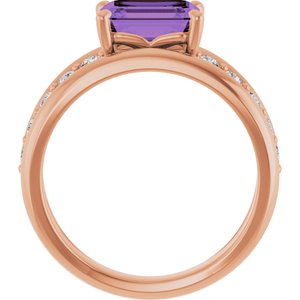 14K Rose Natural Amethyst & 1/5 CTW Natural Diamond Ring