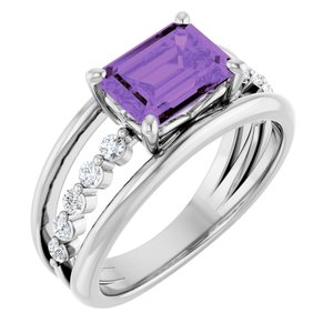 14K White Natural Amethyst & 1/5 CTW Natural Diamond Ring