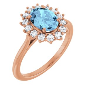 14K Rose Natural Aquamarine & 3/8 CTW Natural Diamond Ring