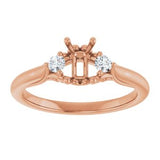 14K Rose 6x4 mm Emerald 1/8 CTW Natural Diamond Semi-Set Engagement Ring